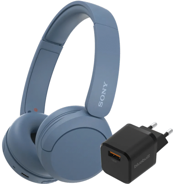 Sony WH-CH520 Blauw + BlueBuilt Quick Charge Oplader met Usb A Poort 18W Zwart (6151116793707)