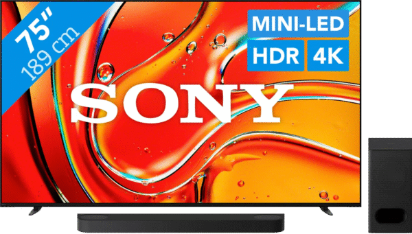 Sony 75" Bravia 7 4K QLED XR Mini-led (2024) + Sony Bravia Theatre Bar 6 Zwart (6151122234232)